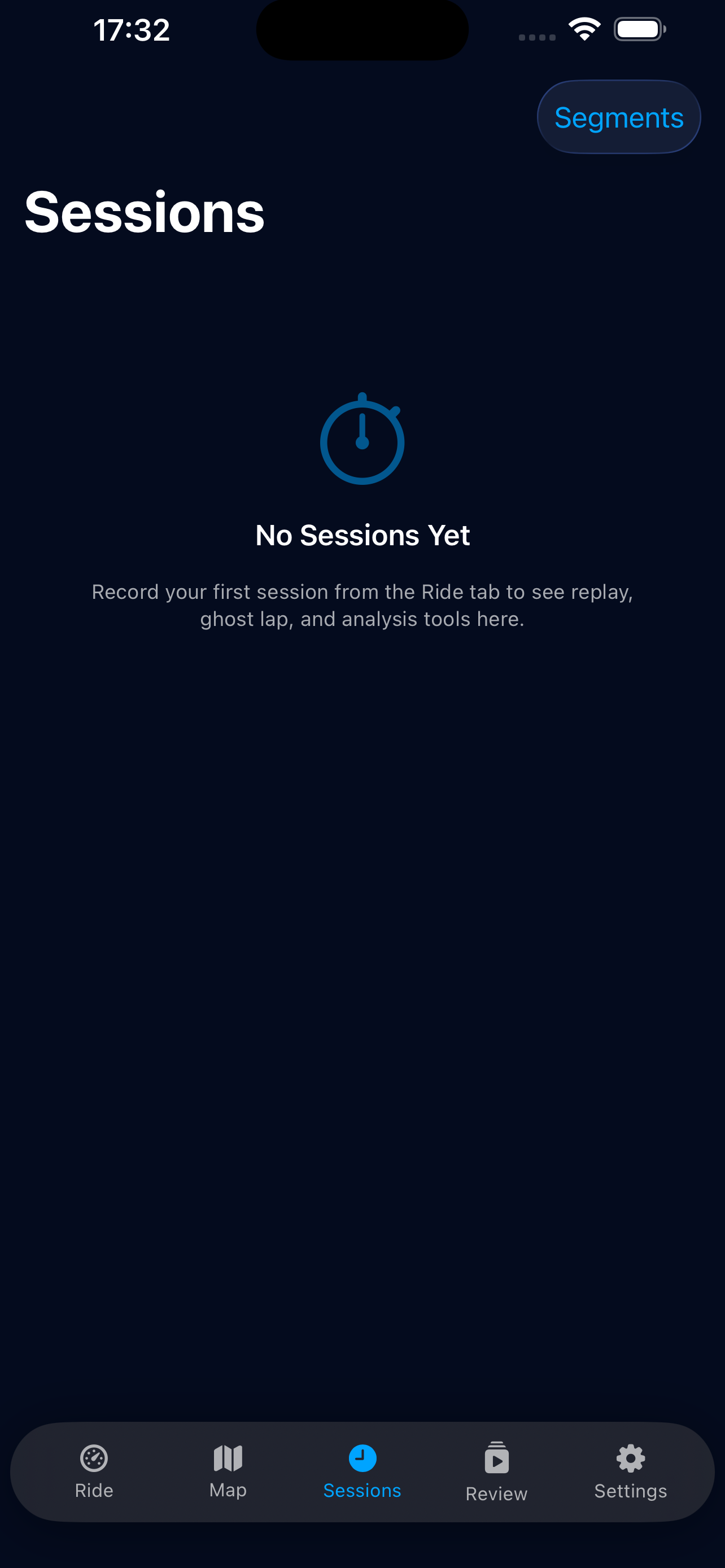 HaloSense sessions screen listing saved rides